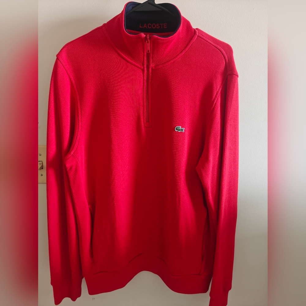 Lacoste Men's Zip-Up Sweater in Vibrant Red